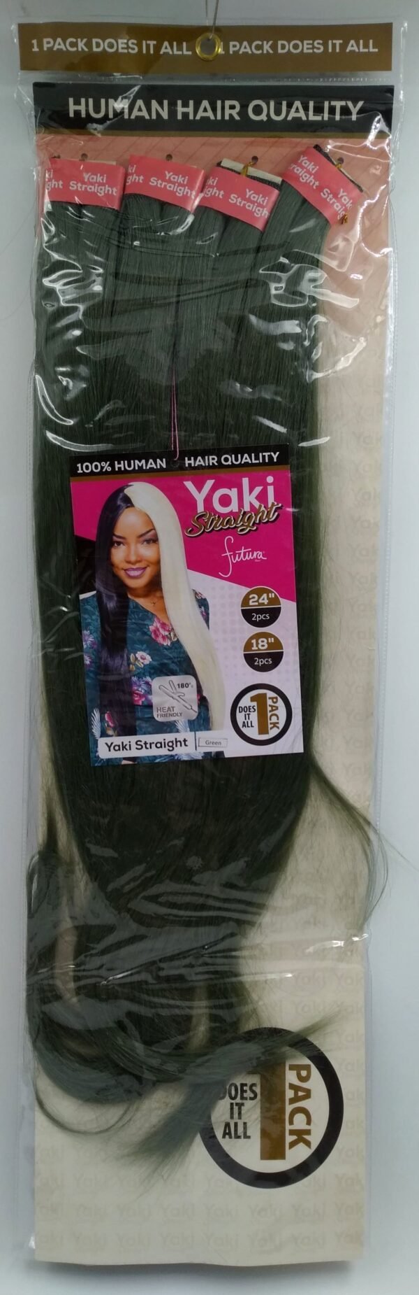 Darling Yaki Straight Human Hair Quality 18/24'' Col. Green.