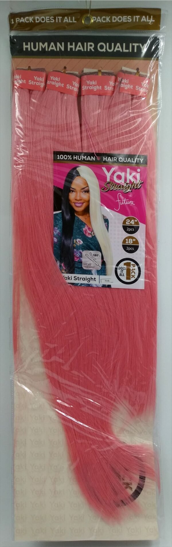 Darling Yaki Straight Human Hair Quality 18/24'' Col. Pink.
